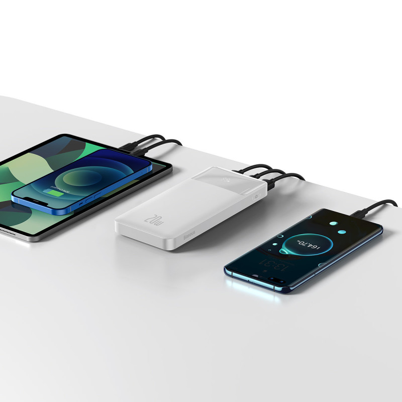 Bipow maitinimo blokas su greito įkrovimo 10000 mAh USB-A microUSB laidu 0,25 m baltas