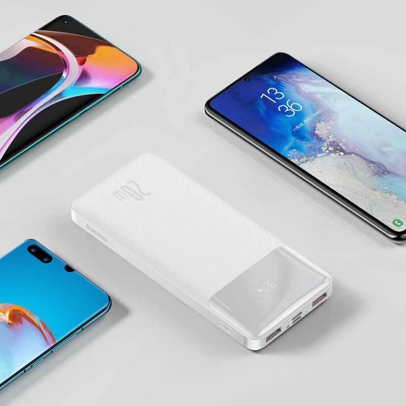 Bipow maitinimo blokas su greito įkrovimo 10000 mAh USB-A microUSB laidu 0,25 m baltas