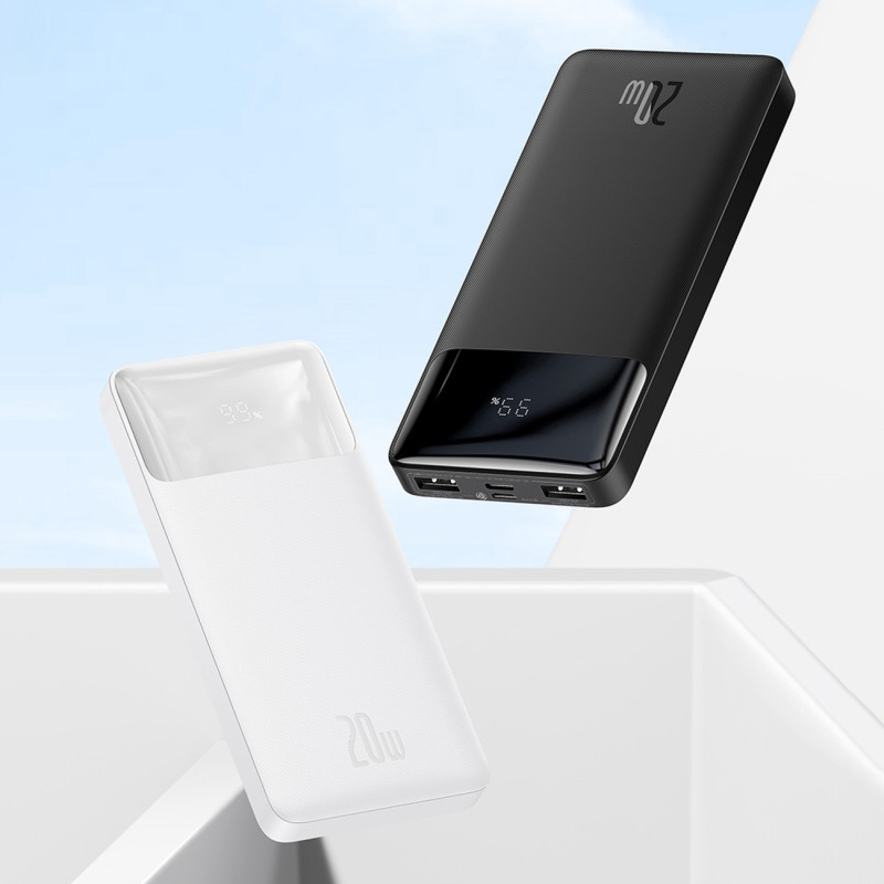 Bipow maitinimo blokas su greito įkrovimo 10000 mAh USB-A microUSB laidu 0,25 m baltas