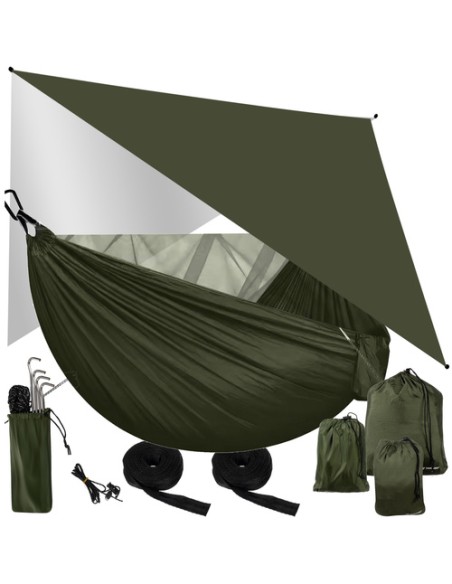 Turistinis hamakas su brezentu ir tinkleliu nuo uodų 260x140 cm