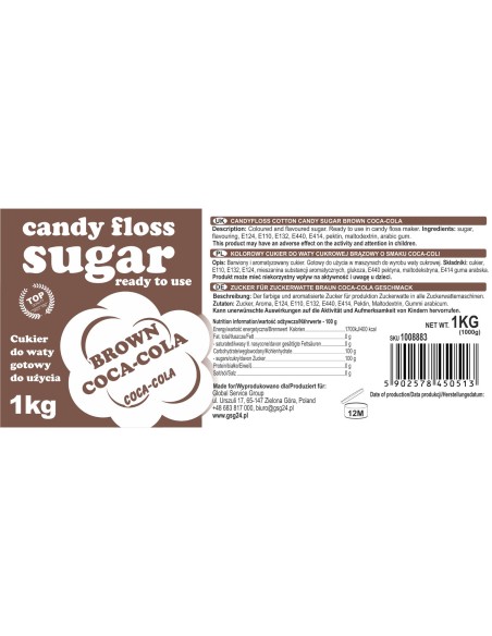 Spalvotas cukrus cukraus vatai rudos kokakolos skonio 1kg Spalvotas cukrus cukraus vatai rudos kokakolos skonio 1kg