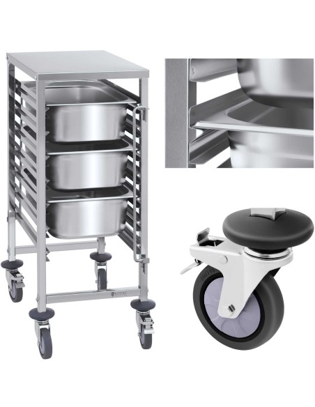 Maitinimo transportavimo vežimėlis 7x GN1/1 konteineriams, keliamoji galia iki 50kg Maitinimo transportavimo vežimėlis 7x GN1/1 konteineriams, keliamoji galia iki 50kg