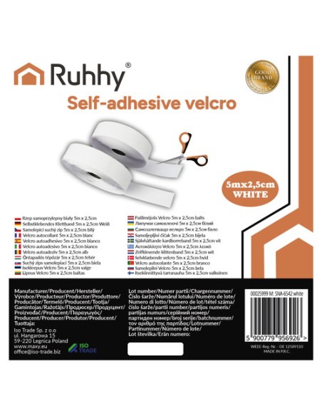 Lipnus lipdukas, baltas, 5 m x 2,5 cm, Ruhhy 25999
