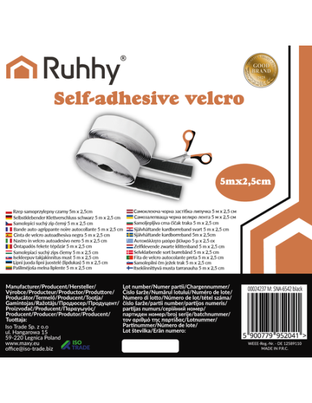 Lipnus lipdukas, juodas, 5 m x 2,5 cm, Ruhhy 24237