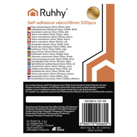Lipnus lipdukas 18 mm, 500 vnt., baltos spalvos, Ruhhy 25884