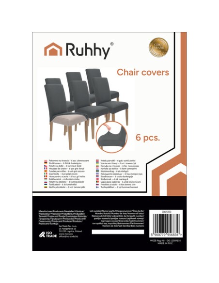 Kėdžių užvalkalai - 6 vnt. tamsiai pilki Ruhhy 25990