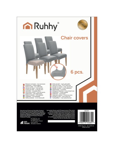 Kėdžių užvalkalai - 6 vnt. šviesiai pilki Ruhhy 25991
