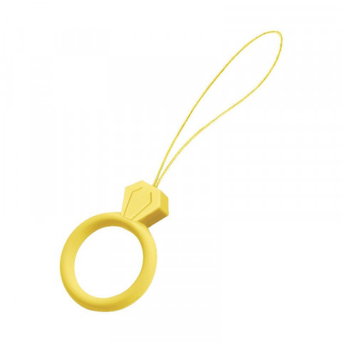 
Silikoninis telefono virvelės pakabukas su deimantiniu piršto žiedu, geltonas
