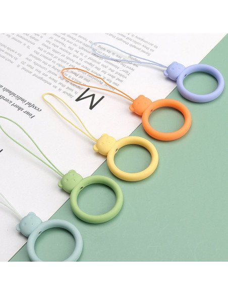 
Silikoninis telefono dirželis, meškiuko pakabukas, žiedas ant piršto, žalias
