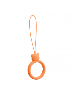 
Silikoninis telefono dirželis, meškiuko pakabukas, žiedas ant piršto, oranžinis
