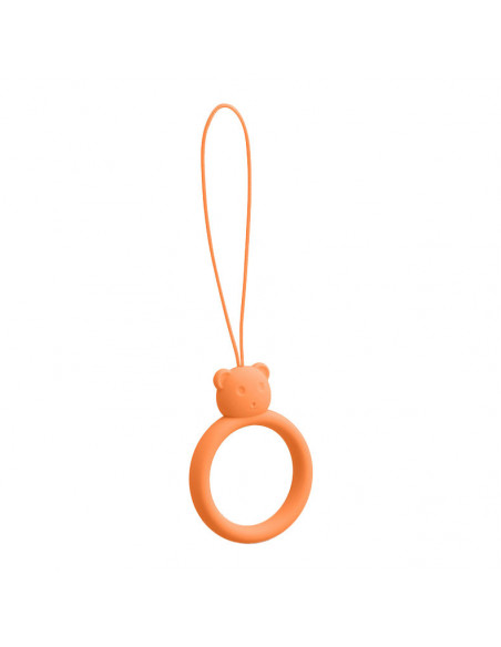 
Silikoninis telefono dirželis, meškiuko pakabukas, žiedas ant piršto, oranžinis
