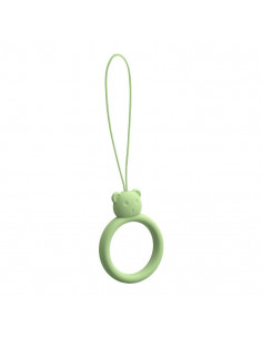
Silikoninis telefono dirželis, meškiuko pakabukas, žiedas ant piršto, šviesiai žalias
