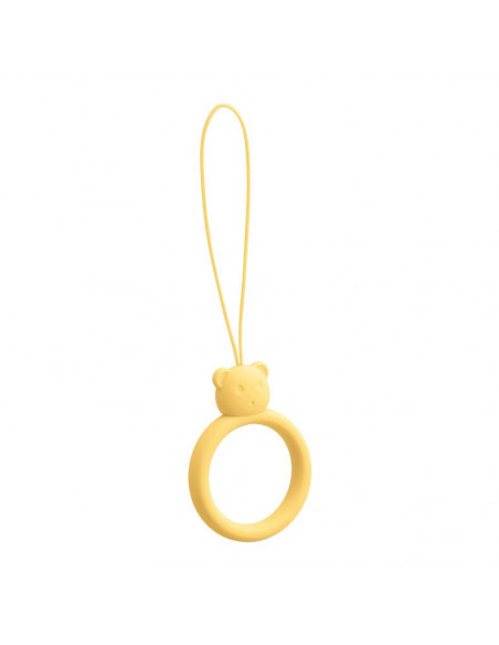 
Silikoninis telefono dirželis, meškiuko pakabukas, žiedas ant piršto, geltonas
