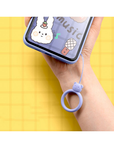 
Silikoninis telefono dirželis, meškiuko pakabukas, žiedas ant piršto, geltonas
