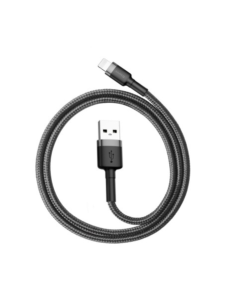 Patvarus lankstus kabelis USB laidas iPhone Lightning QC3.0 2.4A 0.5M juodos ir pilkos spalvos