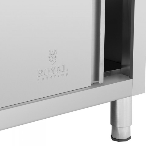 
Nerūdijančio plieno grindų spintelė maitinimo įstaigoms su 3 stalčiais, stumdomomis durelėmis, 200x70cm
