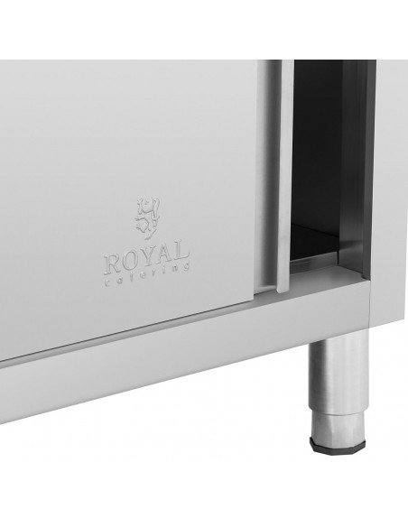 
Nerūdijančio plieno grindų spintelė maitinimo įstaigoms su 3 stalčiais, stumdomomis durelėmis, 200x70cm
