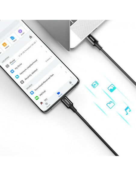 
USB-C 5A greito įkrovimo laidas PD QC 1m baltas
