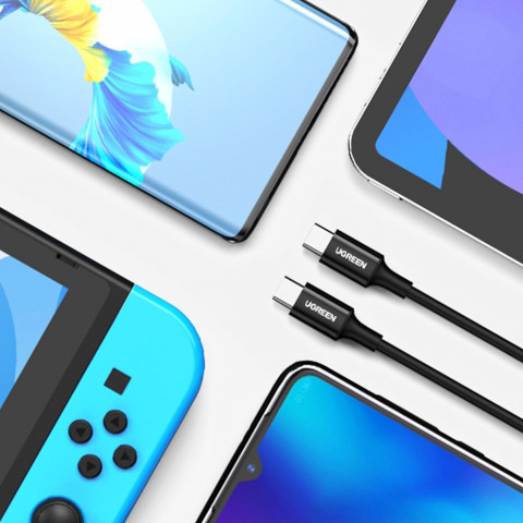 
USB-C 5A greito įkrovimo laidas PD QC 1m baltas
