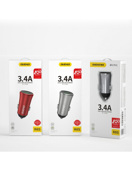 
R6S išmanusis automobilinis įkroviklis 2x USB 3.4A sidabrinis
