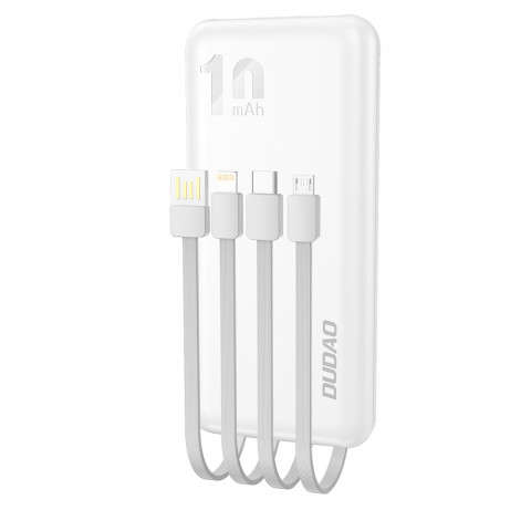 
K6Pro 10000mAh universalus išorinis akumuliatorius su USB-C MicroUSB Lightning laidu, baltas
