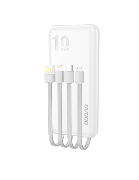 
K6Pro 10000mAh universalus išorinis akumuliatorius su USB-C MicroUSB Lightning laidu, baltas
