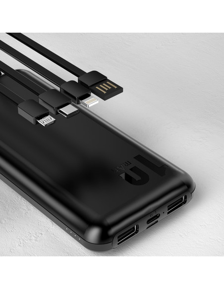 
K6Pro 10000mAh universalus išorinis akumuliatorius su USB-C MicroUSB Lightning laidu, baltas
