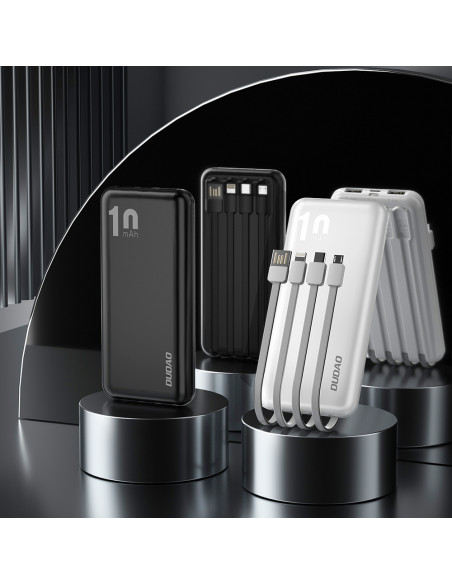 
K6Pro 10000mAh universalus išorinis akumuliatorius su USB-C MicroUSB Lightning laidu, baltas
