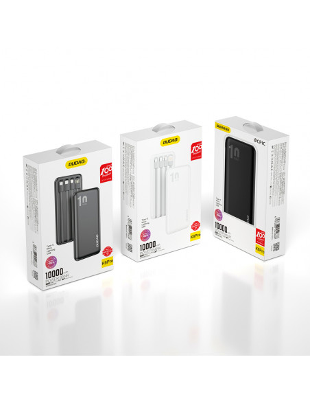 
K6Pro 10000mAh universalus išorinis akumuliatorius su USB-C MicroUSB Lightning laidu, baltas
