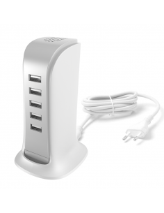 
A5EU 5 įrenginių įkroviklis, 5x USB su integruotu tinklo laidu, baltas

