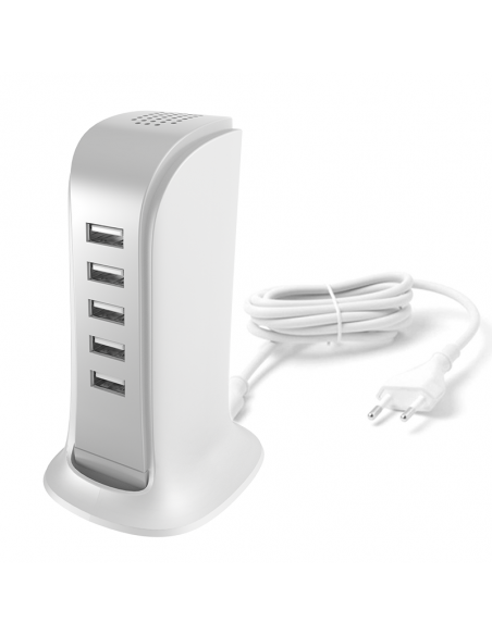 
A5EU 5 įrenginių įkroviklis, 5x USB su integruotu tinklo laidu, baltas
