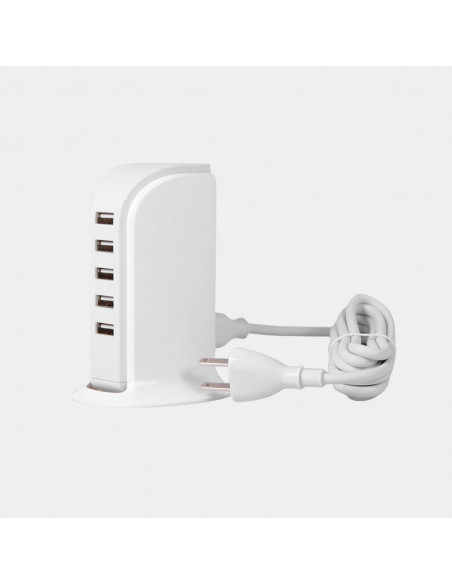 
A5EU 5 įrenginių įkroviklis, 5x USB su integruotu tinklo laidu, baltas
