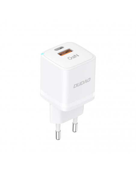 
GaN 33W PPS USB-C USB-A sieninis įkroviklis, baltas
