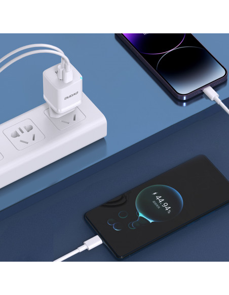 
GaN 33W PPS USB-C USB-A sieninis įkroviklis, baltas
