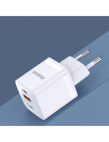 
GaN 33W PPS USB-C USB-A sieninis įkroviklis, baltas
