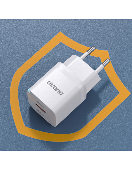 
GaN 33W PPS USB-C USB-A sieninis įkroviklis, baltas
