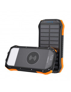 
10000mAh saulės energija varomas išorinis akumuliatorius su Qi 5W indukciniu įkrovikliu, oranžinis
