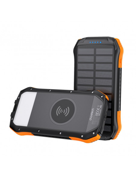 
10000mAh saulės energija varomas išorinis akumuliatorius su Qi 5W indukciniu įkrovikliu, oranžinis
