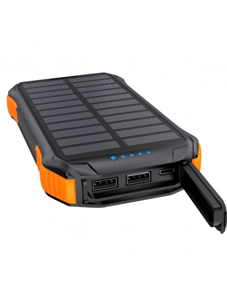 
10000mAh saulės energija varomas išorinis akumuliatorius su Qi 5W indukciniu įkrovikliu, oranžinis
