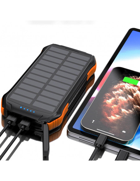 
10000mAh saulės energija varomas išorinis akumuliatorius su Qi 5W indukciniu įkrovikliu, oranžinis
