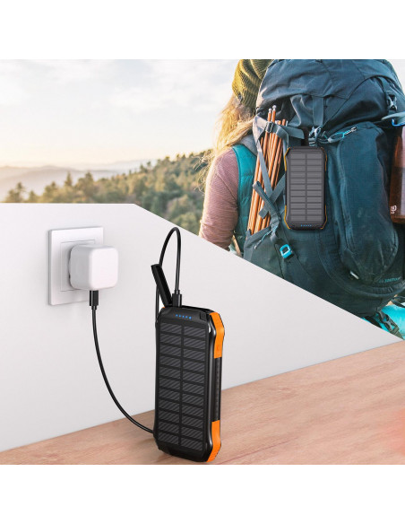 
10000mAh saulės energija varomas išorinis akumuliatorius su Qi 5W indukciniu įkrovikliu, oranžinis
