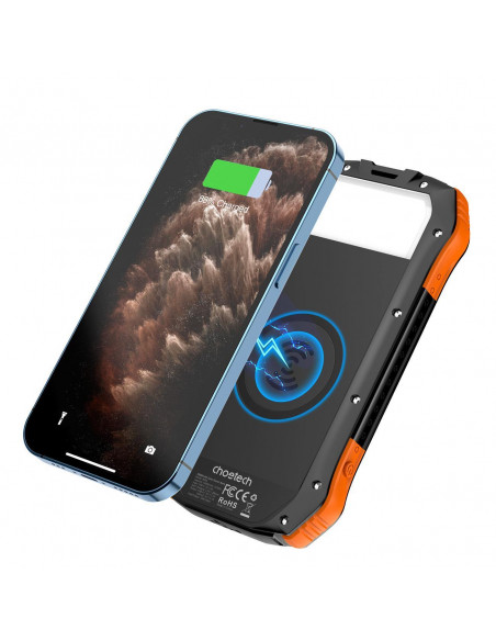 
10000mAh saulės energija varomas išorinis akumuliatorius su Qi 5W indukciniu įkrovikliu, oranžinis
