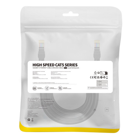 
Ethernet Cat 5 RJ-45 1000Mb/ s susuktos poros tinklo kabelis, 8 m, juodas
