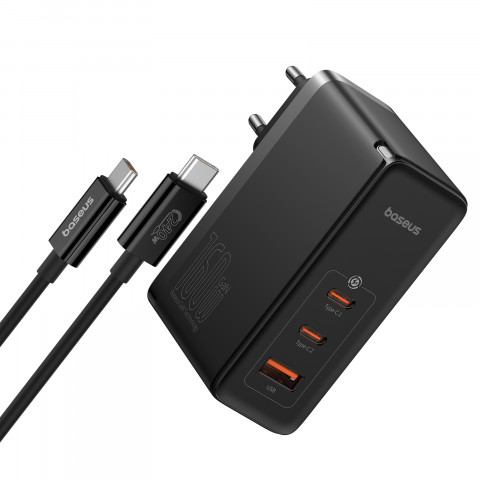 
PRO 160W GaN GaN5 sieninis įkroviklis, 2x USB-C / USB-A + USB-C laidas, juodas
