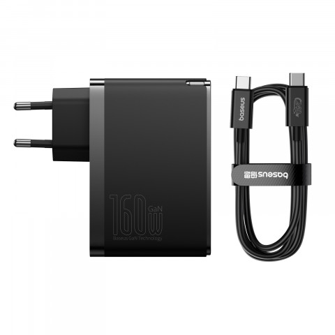 
PRO 160W GaN GaN5 sieninis įkroviklis, 2x USB-C / USB-A + USB-C laidas, juodas
