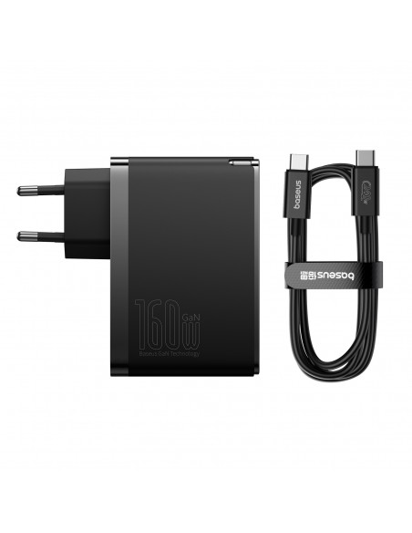 
PRO 160W GaN GaN5 sieninis įkroviklis, 2x USB-C / USB-A + USB-C laidas, juodas

