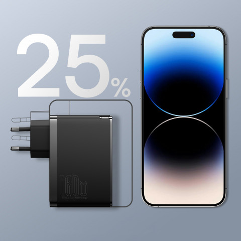 
PRO 160W GaN GaN5 sieninis įkroviklis, 2x USB-C / USB-A + USB-C laidas, juodas
