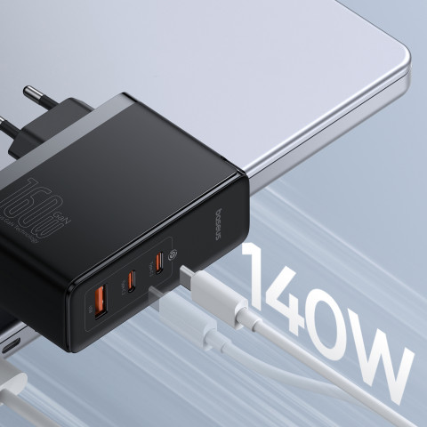 
PRO 160W GaN GaN5 sieninis įkroviklis, 2x USB-C / USB-A + USB-C laidas, juodas
