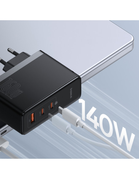 
PRO 160W GaN GaN5 sieninis įkroviklis, 2x USB-C / USB-A + USB-C laidas, juodas
