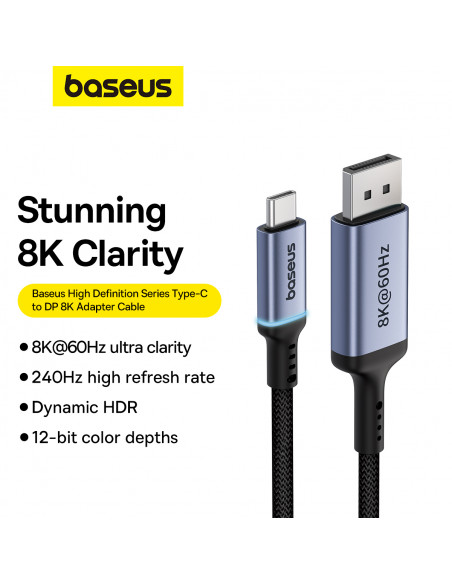 
Vienkryptis USB-C į DisplayPort 1.4 HD 8K 60Hz kabelis 1,5 m, juodas
